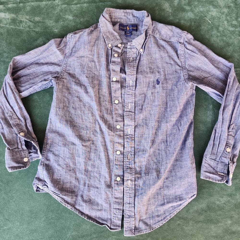 Ralph Lauren kids Denim Chambray Button Down Shirt Blue Long Sleeve Size L
